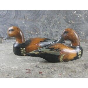 Pair of Wood Duck Figurines, Hand-Painted, vintage